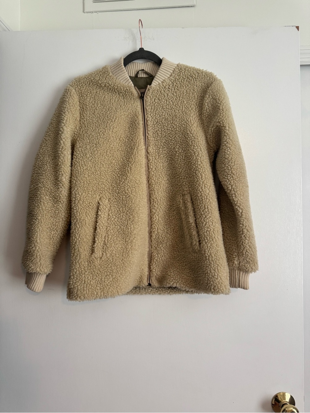 Abercrombie & Fitch Cream Sherpa Zip Bomber Jacket